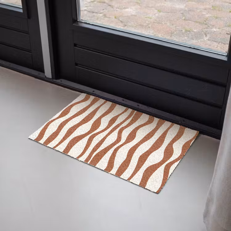 Golvende lijnen - Strepen - Beige - Bruin Deurmat klein -sfeer2