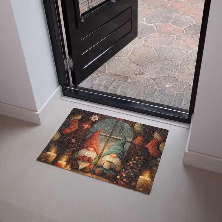 Gnooms - Kerst - Raam - Kleurrijk Deurmat klein -sfeer5