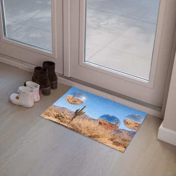 Fußmatte - Wüste – Spiegelkugel – Kunst - Woestijn - Spiegelbal - Kunst Deurmat klein