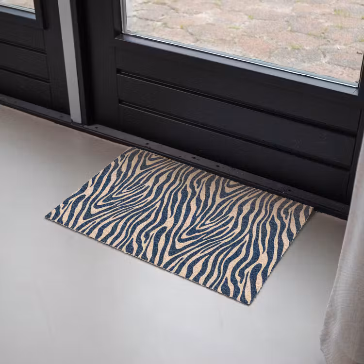 Zebra - Patroon - Blauw - Beige Deurmat klein 898 -sfeer2