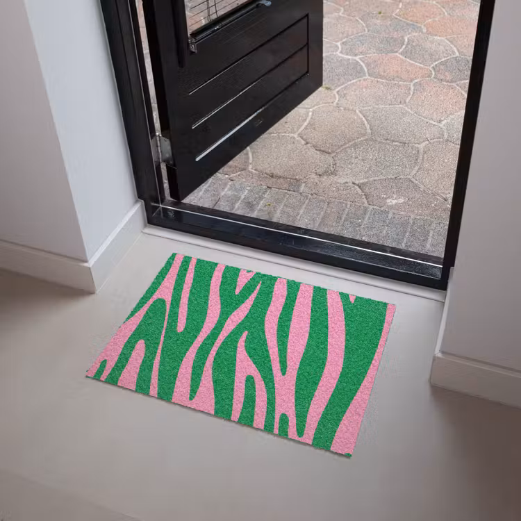 Zebraprint - Roze - Groen - Dierenprint - Kleurrijk Deurmat klein -sfeer5