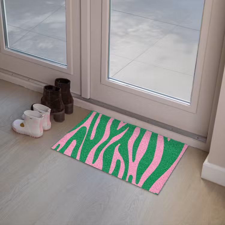 Zebraprint - Roze - Groen - Dierenprint - Kleurrijk Deurmat klein -sfeer3