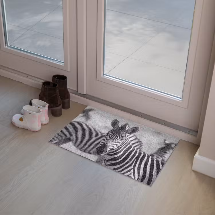 Zebra's - Zwart - Wit Deurmat klein -sfeer3