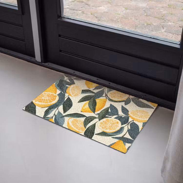 Citroenen - Vruchten - Bladeren - Geel - Groen - Beige Deurmat klein -sfeer2