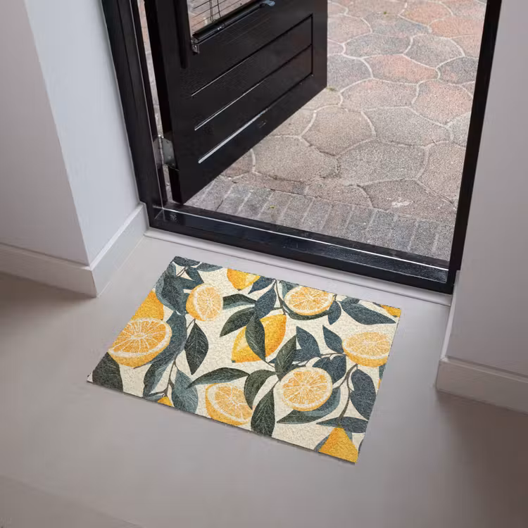 Citroenen - Vruchten - Bladeren - Geel - Groen - Beige Deurmat klein -sfeer5