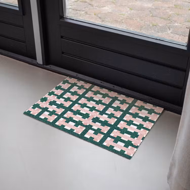 Vlechtpatroon - Groen - Roze - Grafisch Deurmat klein 898 -sfeer2