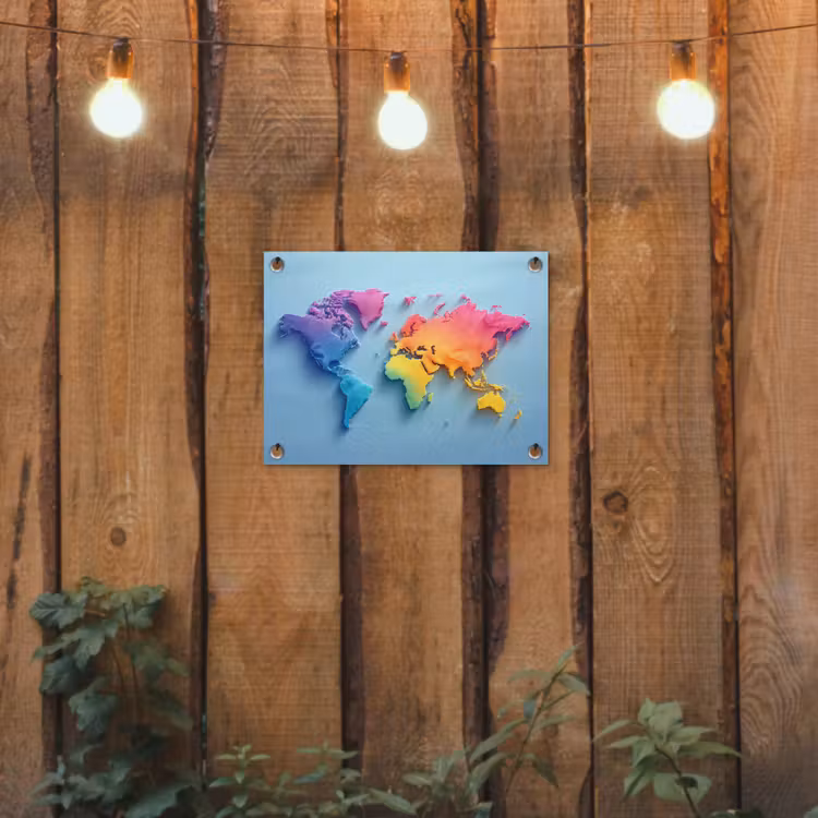 3D - Regenboog - Wereldkaart tuinposter los doek klein -sfeer1