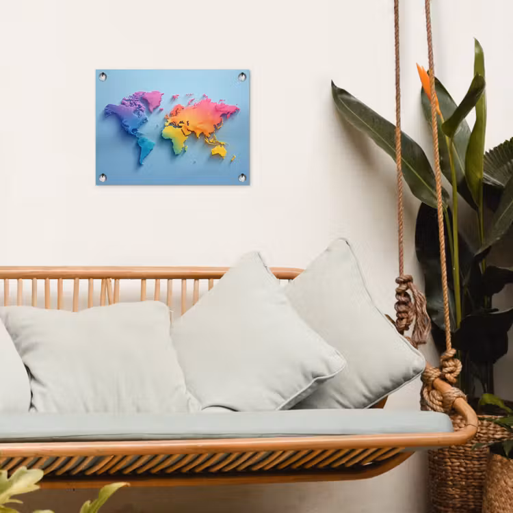 3D - Regenboog - Wereldkaart tuinposter los doek klein -sfeer7