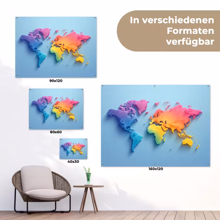 3D - Regenboog - Wereldkaart tuinposter los doek klein -Xsfeer9_DE