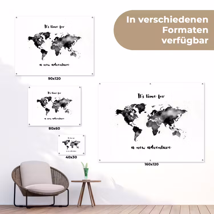 Avontuur - Quote - Wereldkaart - Zwart tuinposter los doek klein -Xsfeer9_DE