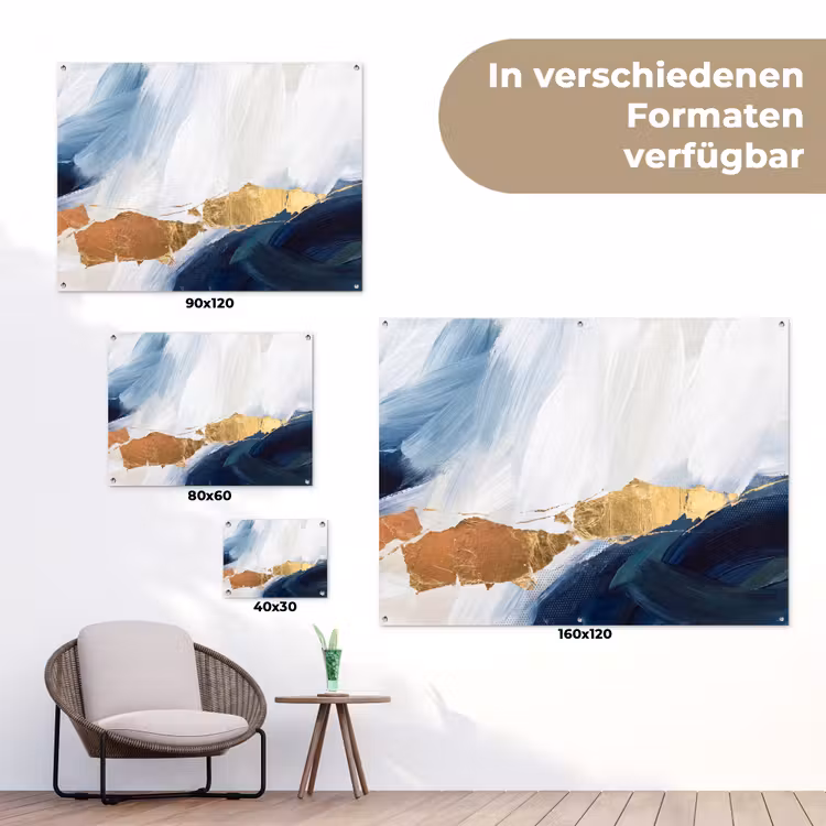 Abstract - Acryl - Blauw - Goud - Elegant tuinposter los doek klein -Xsfeer9_DE