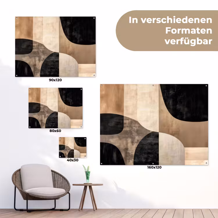 Abstract - Vlakken - Zwart - Rond tuinposter los doek klein -Xsfeer9_DE