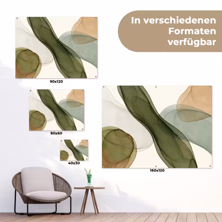 Abstract - Vormen - Modern - Kunst - Groen - Bruin tuinposter los doek klein -Xsfeer9_DE