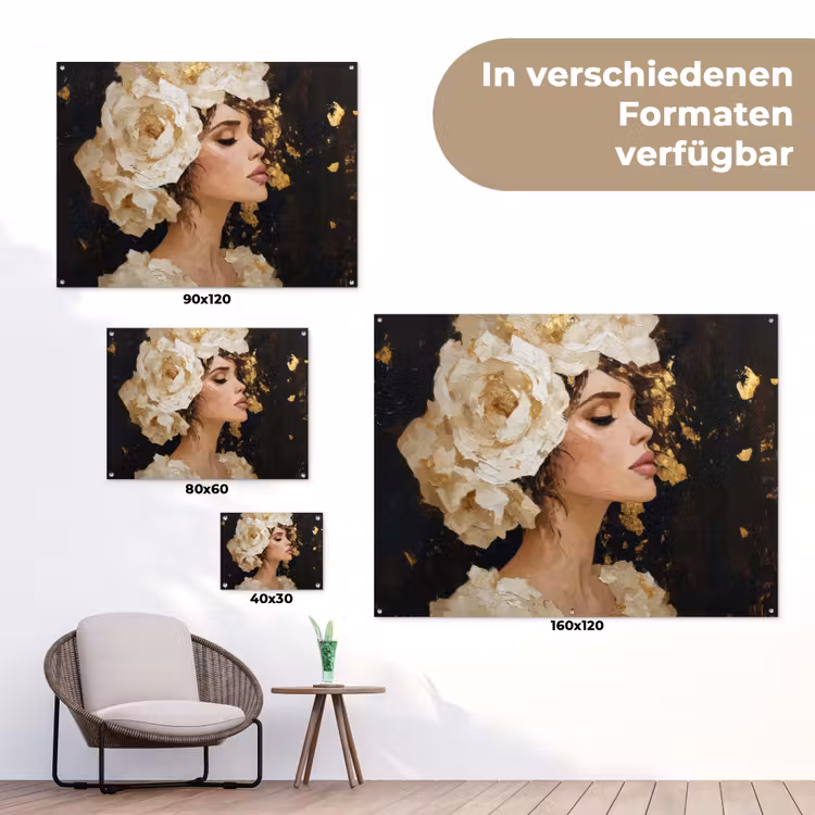 Abstract - Vrouw - Bloemen - Wit tuinposter los doek klein -Xsfeer9_DE