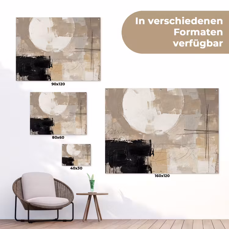 Abstract - Cirkel - Modern - Beige - Zwart - Minimalistisch tuinposter los doek klein -Xsfeer9_DE