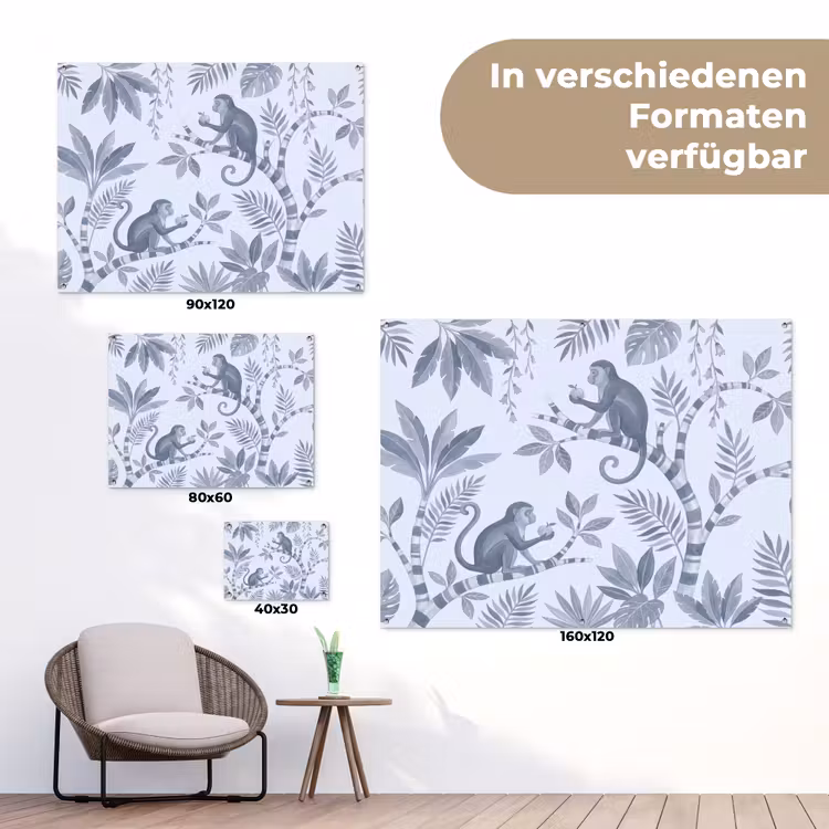 Aap - Boom - Bladeren - Jungle - Illustratie tuinposter los doek klein -Xsfeer9_DE