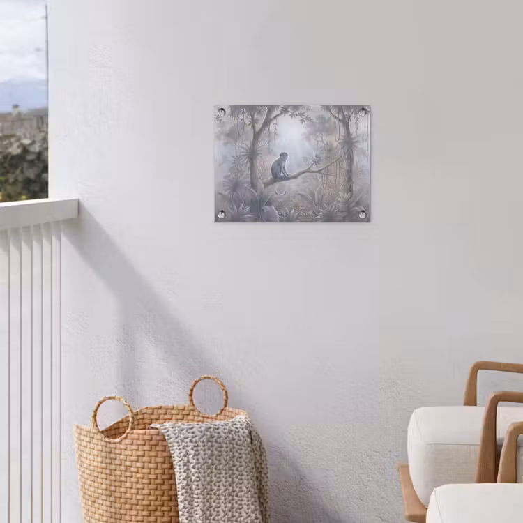 Aap - Boom - Jungle - Natuur - Grijs tuinposter los doek klein -sfeer8