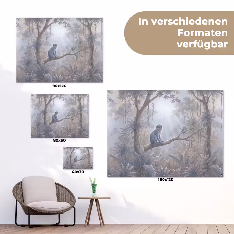 Aap - Boom - Jungle - Natuur - Grijs tuinposter los doek klein -Xsfeer9_DE