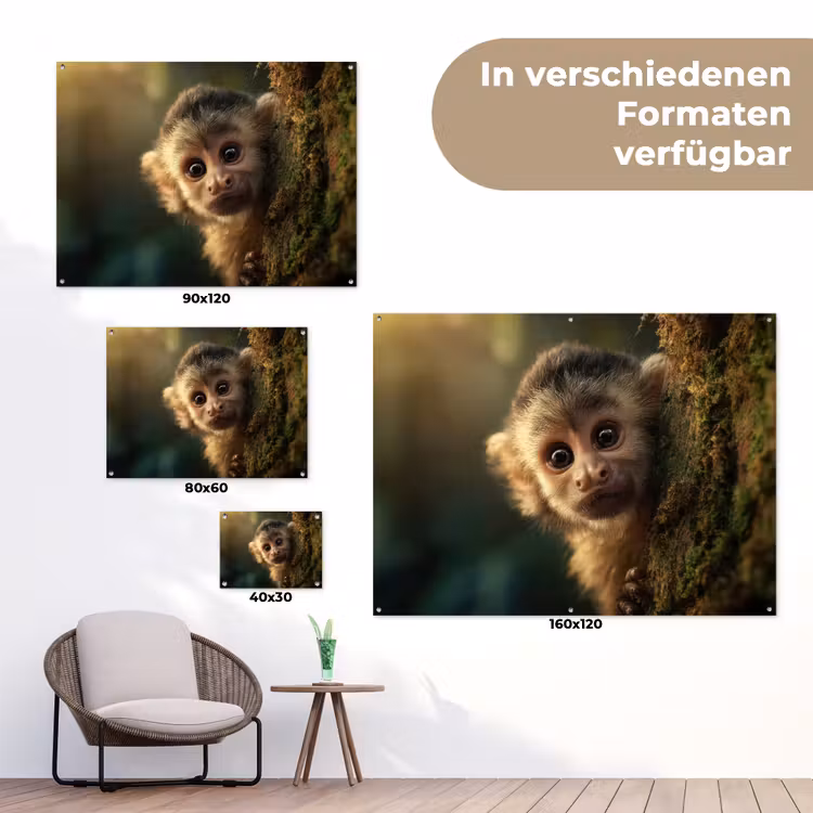 Aap - Boomstronk - Bruin tuinposter los doek klein -Xsfeer9_DE