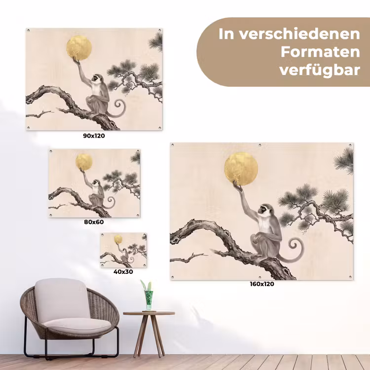 Aap - Maan - Goud tuinposter los doek klein -Xsfeer9_DE