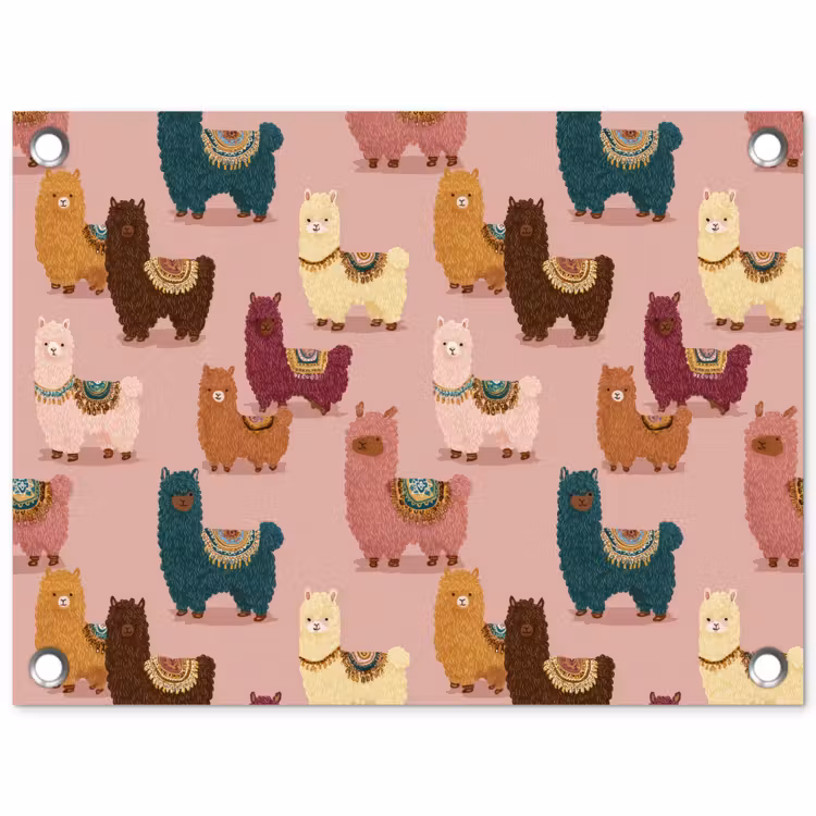Alpaca's - Patroon - Kleurrijk tuinposter los doek klein 239 -3d