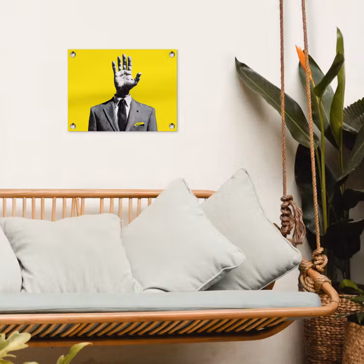 Pak - Hand - Geel tuinposter los doek klein -sfeer7