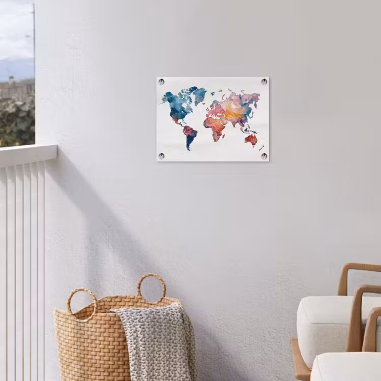 Waterverf - Blauw - Geschilderd - Wereldkaart tuinposter los doek klein -sfeer8