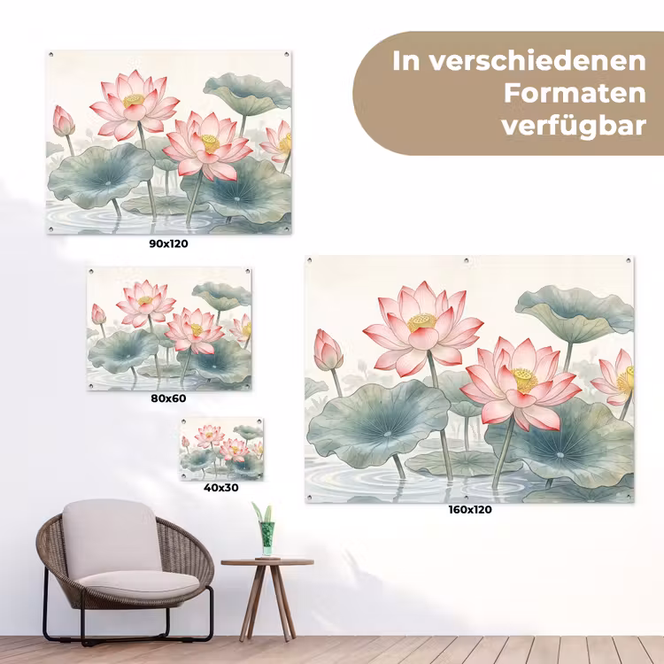 Aquarel - Lotusbloemen - Kleurrijk tuinposter los doek klein -Xsfeer9_DE