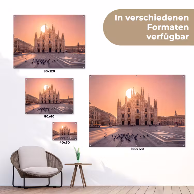 Architectuur - Milaan - Plein - Zonsopgang - Oranje tuinposter los doek klein -Xsfeer9_DE