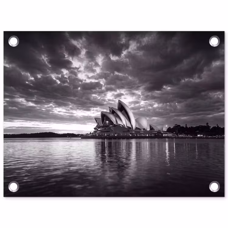 Architectuur - Water - Stad - Modern - Zwart-wit tuinposter los doek klein -3d