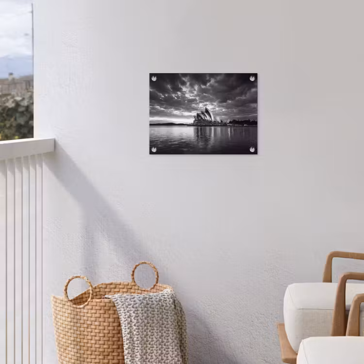 Architectuur - Water - Stad - Modern - Zwart-wit tuinposter los doek klein -sfeer8