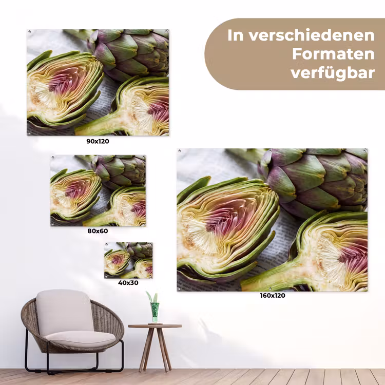 Gartenposter - Artischocke – aufgeschnitten – Essen - Artisjok - Doorgesneden - Eten tuinposter los doek klein