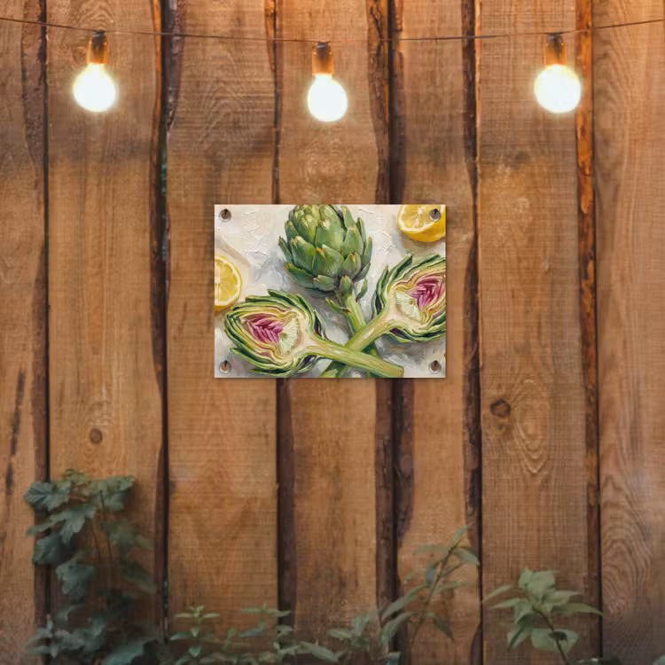 Gartenposter - Artischocke – Zitrone – Essen - Artisjok - Citroen - Eten tuinposter los doek klein