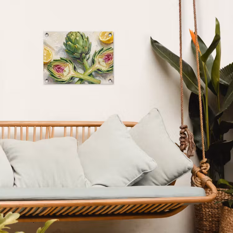 Gartenposter - Artischocke – Zitrone – Essen - Artisjok - Citroen - Eten tuinposter los doek klein