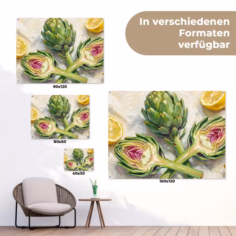 Gartenposter - Artischocke – Zitrone – Essen - Artisjok - Citroen - Eten tuinposter los doek klein