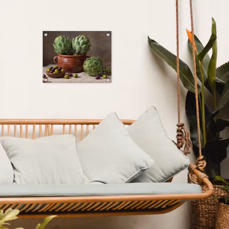 Gartenposter - Artischocken – Oliven – Essen - Artisjokken - Olijven - Eten tuinposter los doek klein