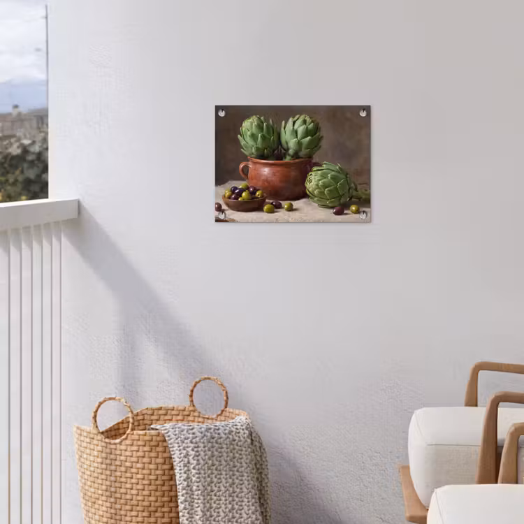 Gartenposter - Artischocken – Oliven – Essen - Artisjokken - Olijven - Eten tuinposter los doek klein