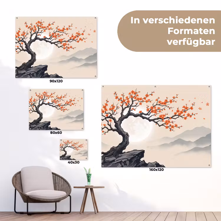 Aziatisch - Bloesem - Rood tuinposter los doek klein -Xsfeer9_DE