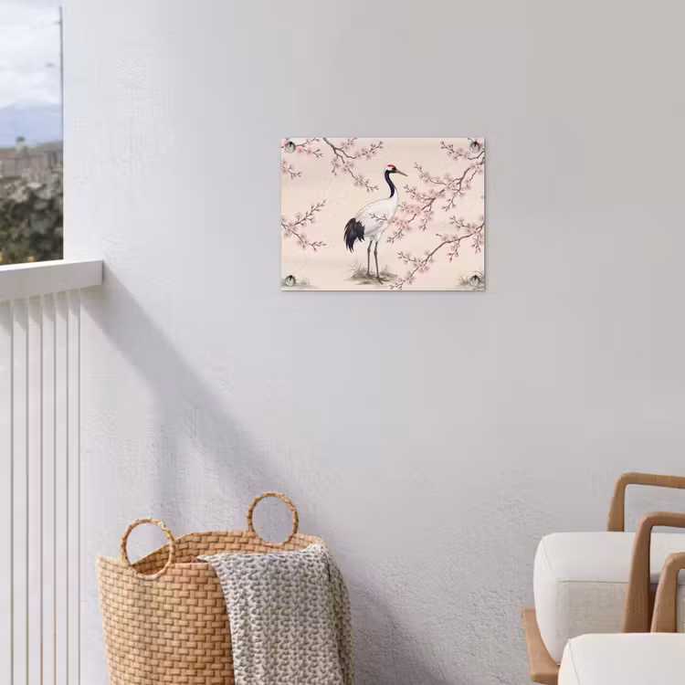 Aziatisch - Kraanvogel - Beige tuinposter los doek klein -sfeer8