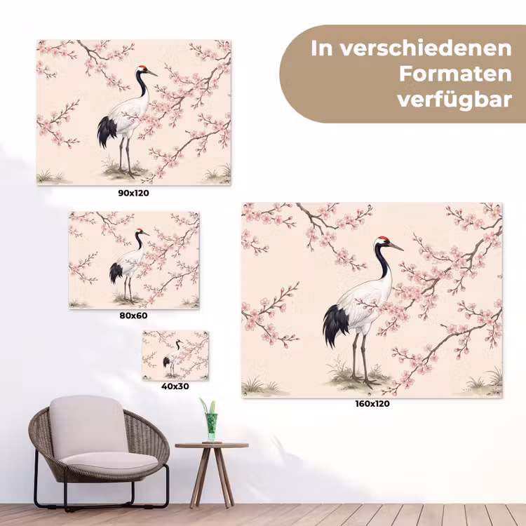 Aziatisch - Kraanvogel - Beige tuinposter los doek klein -Xsfeer9_DE