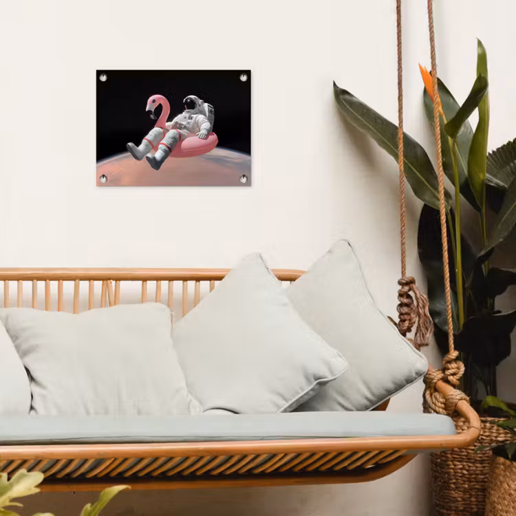 Astronaut - Flamingo - Zwemband - Roze tuinposter los doek klein -sfeer7