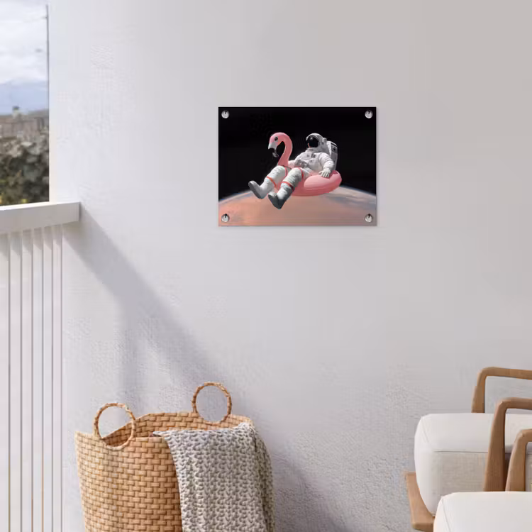 Astronaut - Flamingo - Zwemband - Roze tuinposter los doek klein -sfeer8