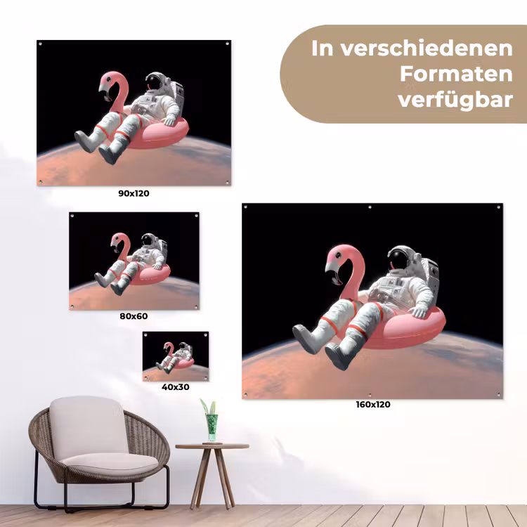 Astronaut - Flamingo - Zwemband - Roze tuinposter los doek klein -Xsfeer9_DE