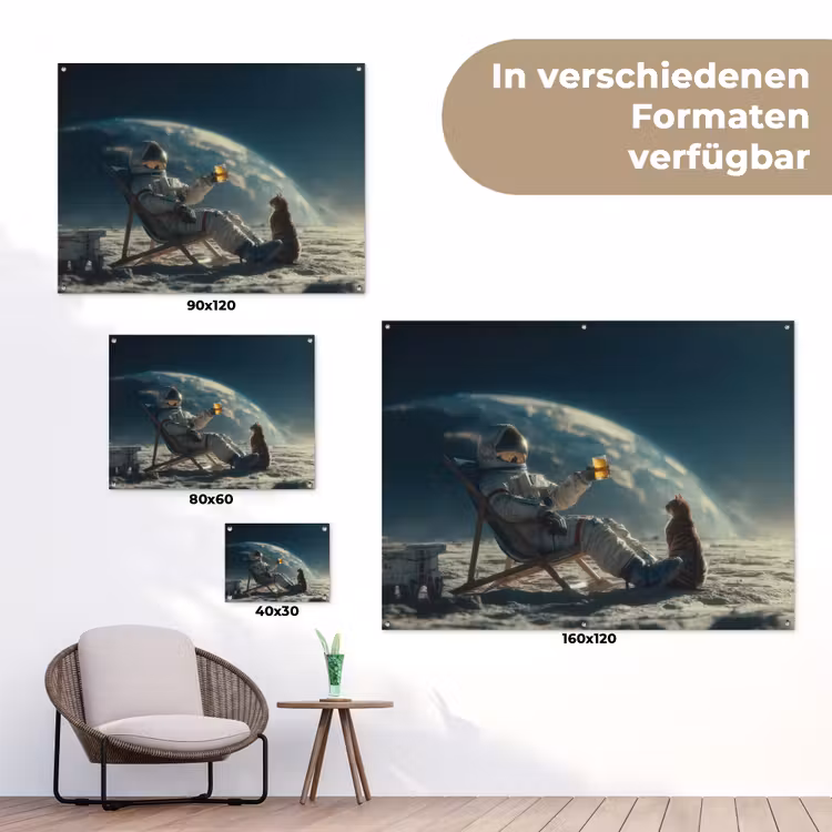 Astronaut - Kat - Glas - Stoel tuinposter los doek klein -Xsfeer9_DE
