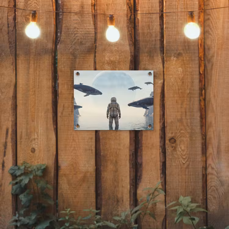 Gartenposter - Astronaut – Wal – Fantasie - Ruimtevaarder - Walvis - Fantasie tuinposter los doek klein