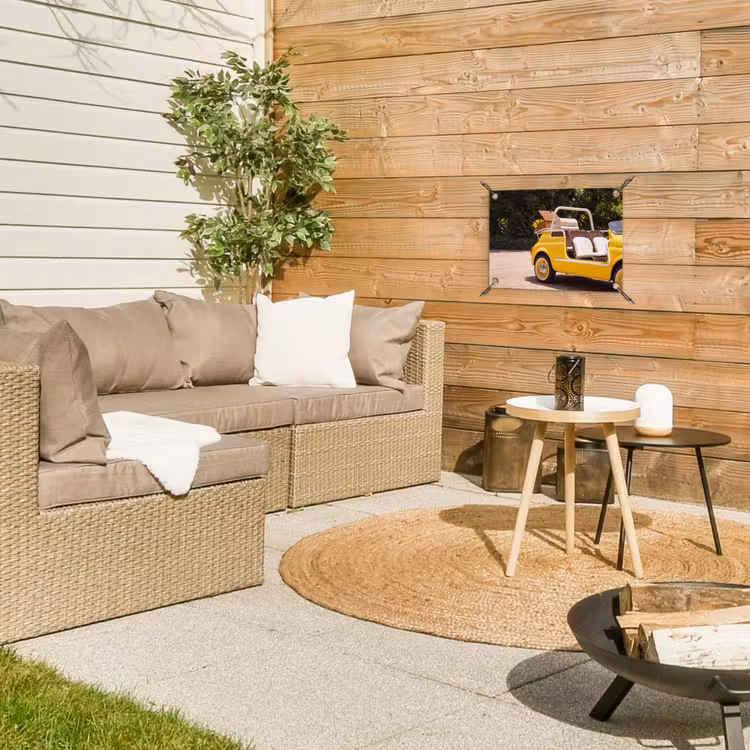 Auto - Picknick - Zomer - Geel tuinposter los doek klein -sfeer4
