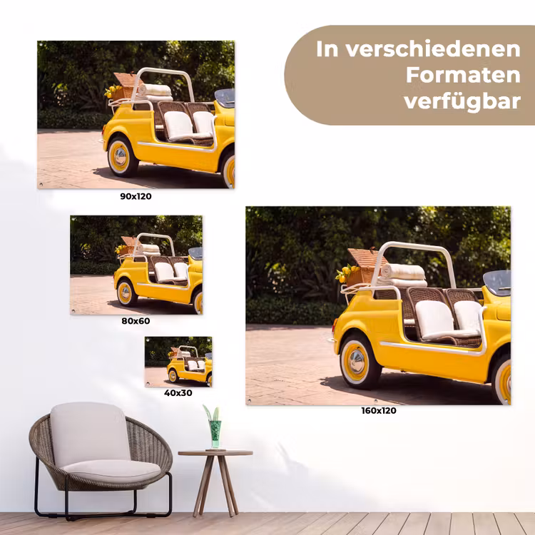 Auto - Picknick - Zomer - Geel tuinposter los doek klein -Xsfeer9_DE