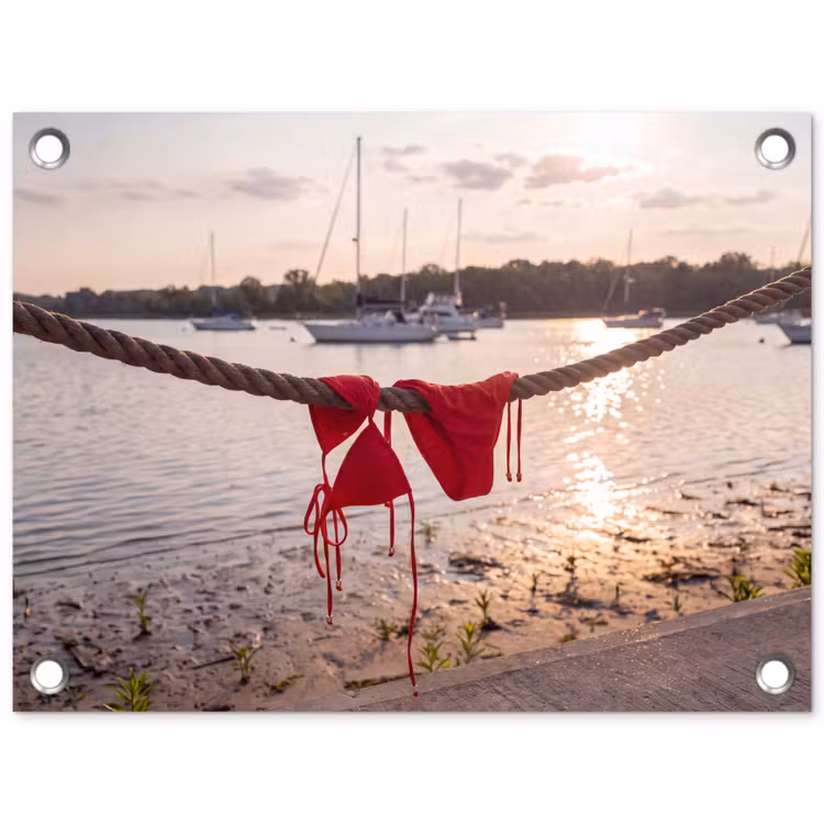 Badkleding - Rood - Zomer - Water - Zonsondergang tuinposter los doek klein -3d