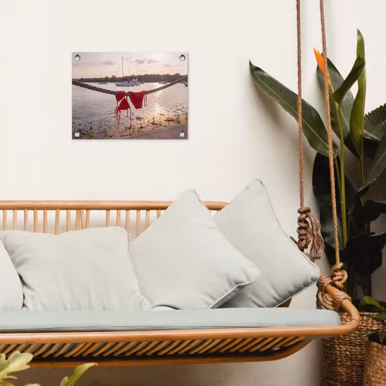 Badkleding - Rood - Zomer - Water - Zonsondergang tuinposter los doek klein -sfeer7