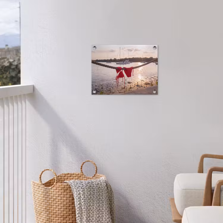 Badkleding - Rood - Zomer - Water - Zonsondergang tuinposter los doek klein -sfeer8
